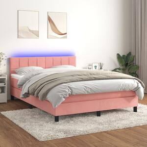 Krevet box spring s madracem LED ružičasti 140x190cm baršunasti - Ružičasti / 140 x 190 cm