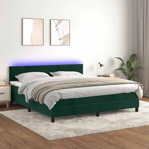 Krevet box spring s madracem LED tamnozeleni 180x200 cm baršun - Zelena / 180 x 200 cm