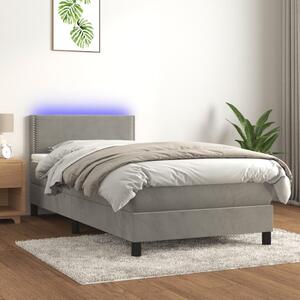 Krevet box spring s madracem LED svjetlosivi 90x200 cm baršun - Siva / 90 x 200 cm