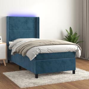 Krevet box spring s madracem LED tamnoplavi 80 x 200 cm baršun - Plava / 80 x 200 cm