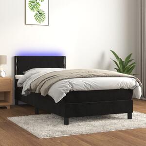 Krevet box spring s madracem LED crni 90x200 cm baršun - Crna / 90 x 200 cm