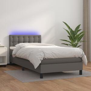 Krevet box spring s madracem LED sivi 100x200cm od umjetne kože - Siva / 100 x 200 cm