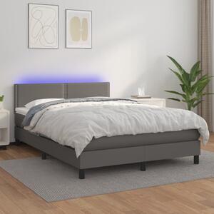 Krevet box spring s madracem LED sivi 140x200cm od umjetne kože - Siva / 140 x 200 cm