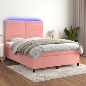 Krevet box spring s madracem LED ružičasti 140x200cm baršunasti - Ružičasti / 140 x 200 cm