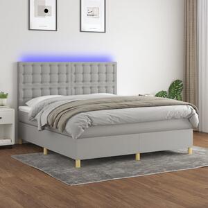 Krevet box spring s madracem LED svjetlosivi 160x200 cm tkanina - Siva / 160 x 200 cm