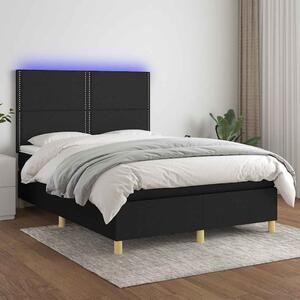 Krevet box spring s madracem LED crni 140x200 cm od tkanine - Crna / 140 x 200 cm