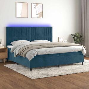 Krevet box spring s madracem LED tamnoplavi 200x200 cm baršun - Plava / 200 x 200 cm