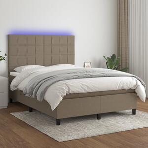 Krevet box spring s madracem LED smeđesivi 140x190 cm tkanina - Tupe / 140 x 190 cm