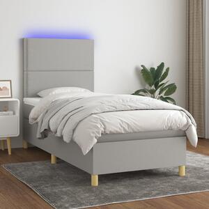 Krevet box spring s madracem LED svjetlosivi 100x200 cm tkanina - Siva / 100 x 200 cm