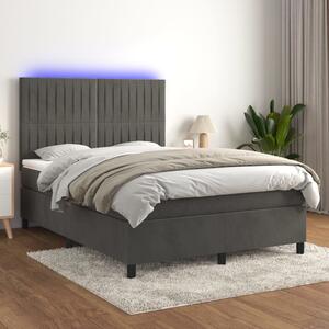 Krevet box spring s madracem LED tamnosivi 140x190 cm baršun - Siva / 140 x 190 cm