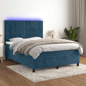 Krevet box spring s madracem LED tamnoplavi 140x190 cm baršun - Plava / 140 x 190 cm