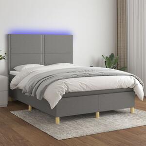 Krevet box spring s madracem LED tamnosivi 140x190 cm tkanina - Siva / 140 x 190 cm