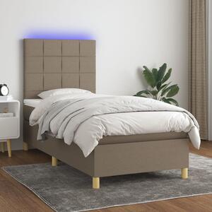 Krevet box spring s madracem LED smeđesivi 90x200 cm tkanina - Tupe / 90 x 200 cm