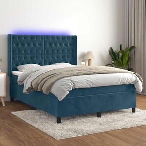Krevet box spring s madracem LED tamnoplavi 140x200 cm baršun - Plava / 140 x 200 cm
