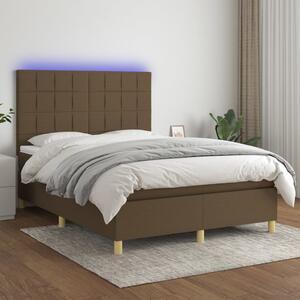 Krevet box spring s madracem LED tamnosmeđi 140x190 cm tkanina - Smeđa / 140 x 190 cm