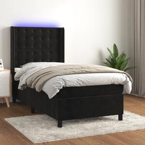 Krevet box spring s madracem LED crni 100x200 cm baršun - Crna / 100 x 200 cm