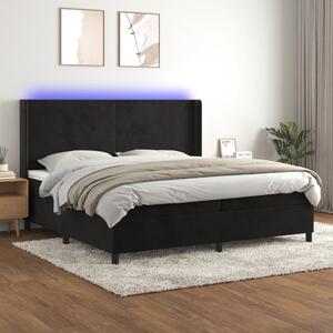 Krevet box spring s madracem LED crni 200x200 cm baršun - Crna / 200 x 200 cm