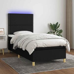 Krevet box spring s madracem LED crni 90x200 cm od tkanine - Crna / 90 x 200 cm