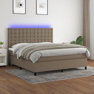 Krevet box spring s madracem LED smeđesivi 180x200 cm tkanina - Tupe / 180 x 200 cm