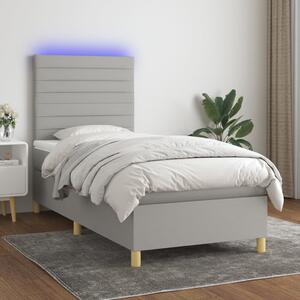 Krevet box spring s madracem LED svjetlosivi 90x190 cm tkanina - Siva / 90 x 190 cm