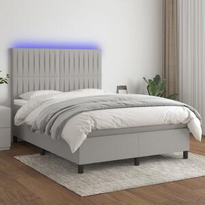 Krevet box spring s madracem LED svjetlosivi 140x200 cm tkanina - Siva / 140 x 200 cm