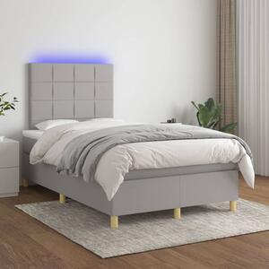 Krevet box spring s madracem LED svjetlosivi 120x200 cm tkanina - Siva / 120 x 200 cm
