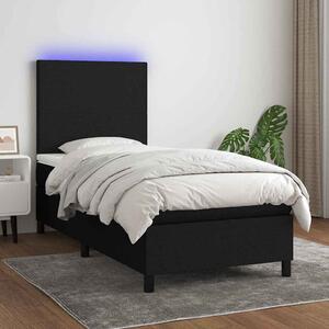 Krevet box spring s madracem LED crni 90x190 cm od tkanine - Crna / 90 x 190 cm