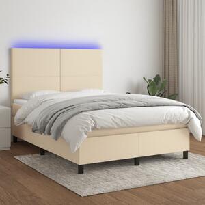 Krevet box spring s madracem LED krem 140x190 cm od tkanine - Krema / 140 x 190 cm