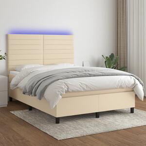 Krevet box spring s madracem LED krem 140x200 cm od tkanine - Krema / 140 x 200 cm