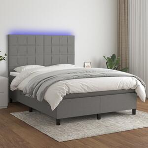 Krevet box spring s madracem LED tamnosivi 140x200 cm tkanina - Siva / 140 x 200 cm