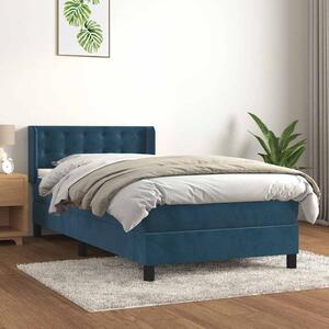 Box spring krevet s madracem tamnoplavi 90x190 cm baršunasti - Plava / 90 x 190 cm