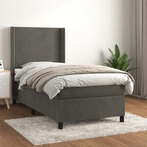 Box spring krevet s madracem tamnosivi 90x200 cm baršunasti - Siva / 90 x 200 cm
