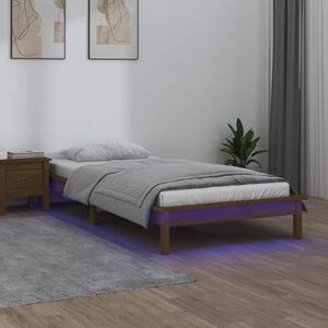 LED okvir kreveta boja meda 75 x 190 cm mali od masivnog drva - Smeđa / 75 x 190 cm