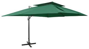 Konzolni vrtni suncobran s dvostrukim vrhom 400 x 300 cm zeleni - Zelena / 300 x 400 cm
