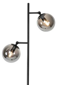 Art Deco podna svjetiljka crna s dimnim staklom 2-svjetla - Pallon