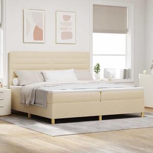 LED Box Spring Krevet s madracem Krema 200 x 200 cm tkanina - Krem / 200 x 200 cm