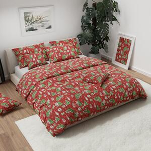 Pamučna posteljina GNOM I DRVCE crvena Dimenzije posteljine: 70 x 90 cm | 140 x 200 cm