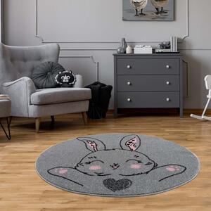 Sivi okrugli dječji tepih Smiling Bunny Širina: 120 cm