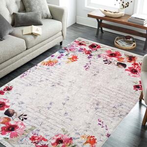 Crveni protuklizni tepih s cvjetnim uzorkom Širina: 80 cm | Duljina: 150 cm