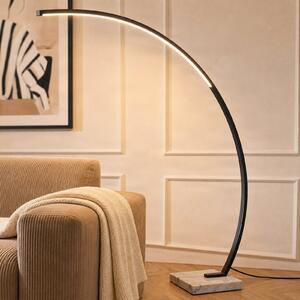 Lindby LED lučna podna lampa Kendra, crna, aluminij, visina 180cm, prigušiva, Crno, Dnevni boravak/blagovaonica, Metal
