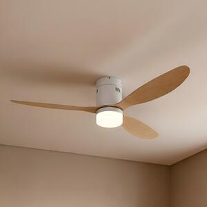 Lucande LED stropni ventilator Kayu, bijela/drvena, DC, 132 cm, Drvo, Dnevni boravak/blagovaonica, Plastika