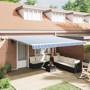 Skrovita tenda Plava i bijela 500 × 300 cm Poliester i aluminij - Plava / 500 × 300 cm