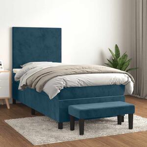 Box spring krevet s madracem tamnoplavi 100x200 cm baršunasti - Plava / 100 x 200 cm