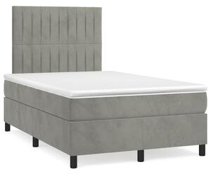 Krevet box spring s madracem LED svjetlosivi 120x190 cm tkanina - Siva / 120 x 190 cm