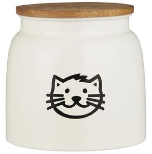 Bijela metalna posuda za hranu za mačke s drvenim poklopcem CAT FOOD