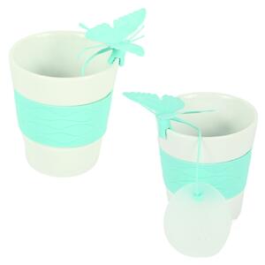 Porculanska šalica SILICONE BUTTERFLY s čajnim cjedilom 280 ml, zelena