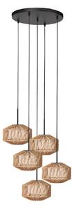 Anne Light Suspenzijska svjetiljka Ropex 4525, za 5 sijalica, okrugla, crna, kabel smeđe, prigušiva, Smeđa / hrđa, Dnevni boravak/blagovaonica, Metal, Zavjese u paketu