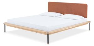 Smeđa-natur tapecirani bračni krevet od hrastovog drveta s letvicama 140x200 cm Fina - Gazzda