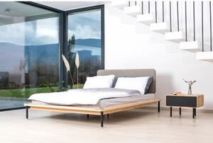 Tapecirani bračni krevet od hrastovog drveta s letvicama u smeđe-prirodnoj boji 140x200 cm Fina - Gazzda