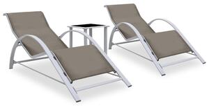 Ležaljke za sunčanje sa stolićem 2 kom aluminijske smeđe-sive